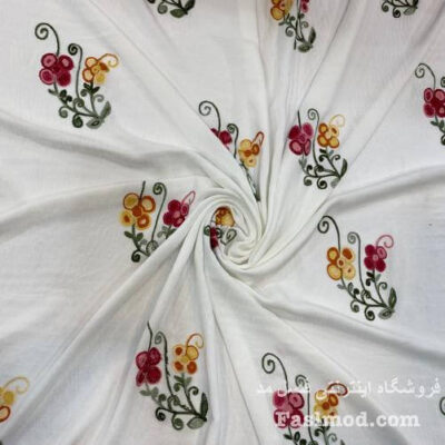 پارچه مانتویی ابرو بادی سوزن دوزی طرح گل - رنگ سفید